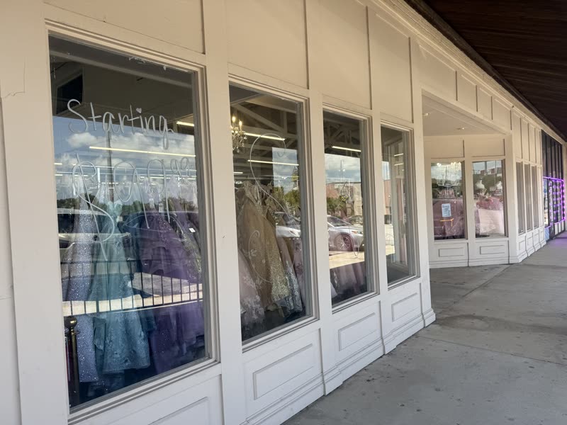 House of Quinceañeras storefront windows on Babcock Rd with gowns on display